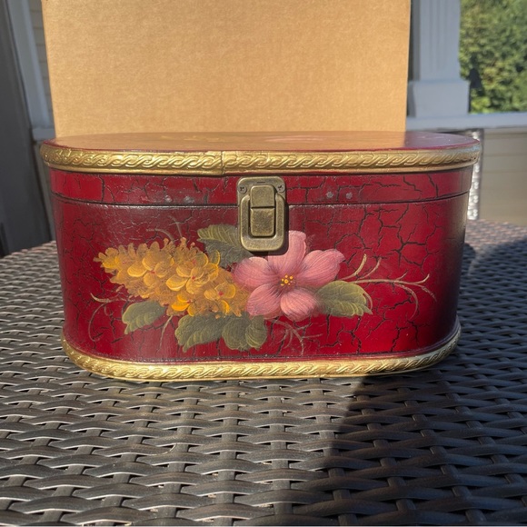 Other - Tole Painted Gold Trimmed Floral Print Decorative Chest/Box